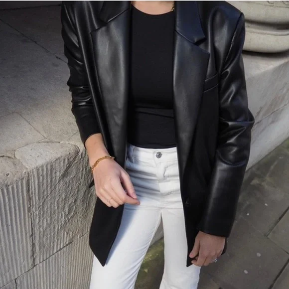 Zara Jackets Coats Zara Straight Cut Faux Leather Blazer